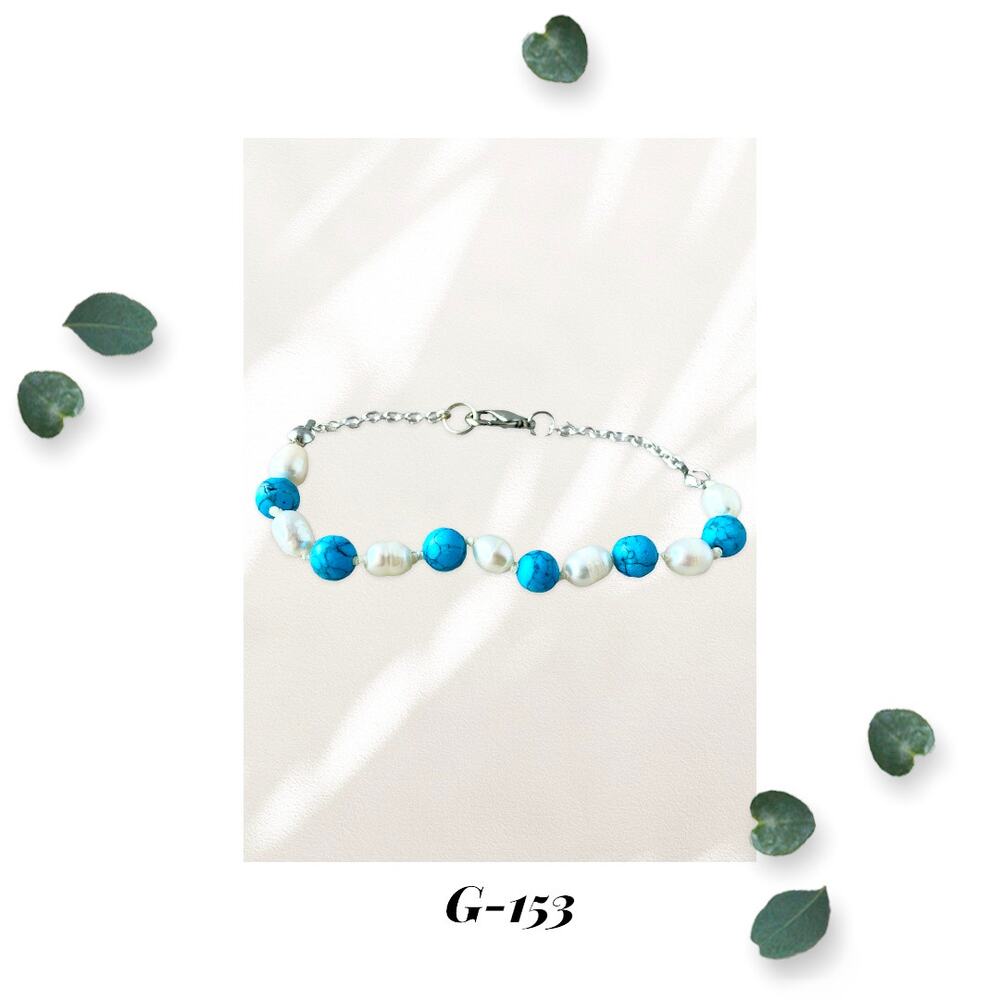 Half of Happiness Turquoise and White Freshwater Pearl Knotted Chain Bracelet
